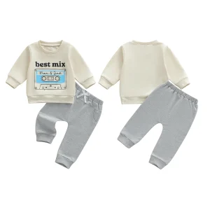 Baby Boy with Cartoon Dinosaur Print Long Sleeve Top Elastic Waist  2 Piece Outfit