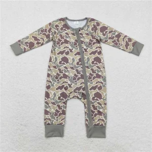 Baby Boys Camouflage Green Bamboo Romper Long Sleeves Zipper Closure