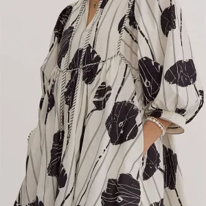 Women Maternity Maxi Dress Elegant Floral Print